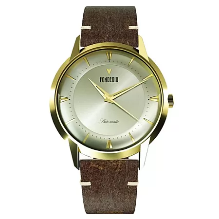 ΡΟΛΟΙ  FONDERIA  P-6G017UCG FONDERIA The Professor II Automatic  Brown Leather Strap