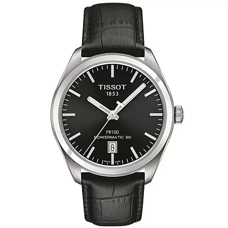 ΡΟΛΟΙ TISSOT T1014071605100 TISSOT T-Classic PR 100 Powermatic 80 Black Leather Strap