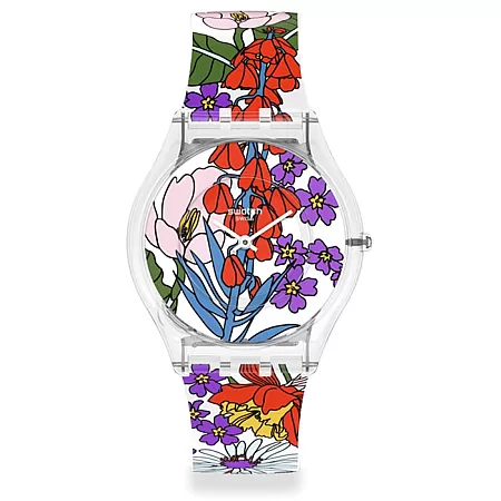 ΡΟΛΟΙ SWATCH  SS08K110 SWATCH Skin Classic Biosourced Botanical  Paradise Multicolor Silicone Strap