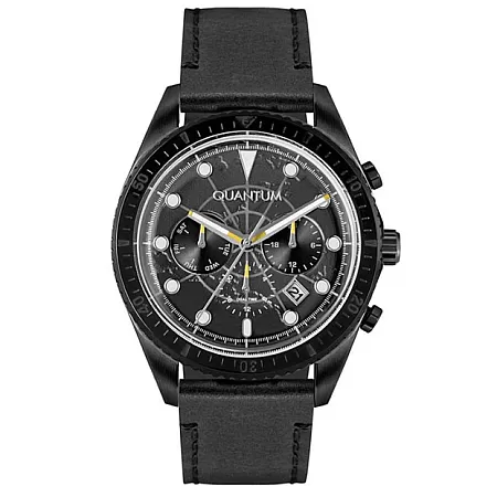 ΡΟΛΟΙ QUANTUM  ADG842.651 QUANTUM Dual Time Black Leather Strap