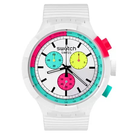 ΡΟΛΟΙ SWATCH  SB06W100 SWATCH Big Bold Chrono Biosourced The Purity Of Neon  White Silicone Strap