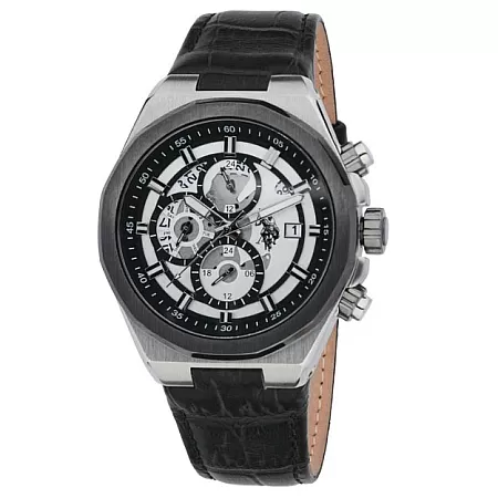 ΡΟΛΟΙ U.S. POLO USP7120BK U.S.POLO Maverik Dual Time Black Leather Strap