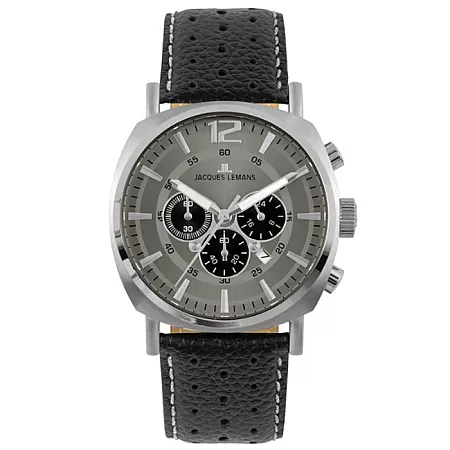Ρολόι Jacques LEMANS 1-1645P Jacques LEMANS Lugano Chronograph Black Leather Strap