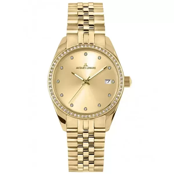 Ρολόι Jacques LEMANS 1-2133F JACQUES LEMANS Derby Crystals Gold Stainless Steel Bracelet