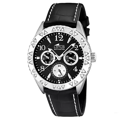 ΡΟΛΟΙ LOTUS L15681/3 LOTUS Ladies Crystals Black Leather Strap
