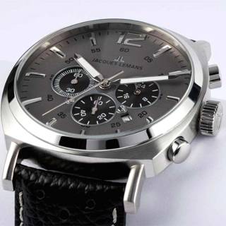 Ρολόι Jacques LEMANS 1-1645P Jacques LEMANS Lugano Chronograph Black Leather Strap