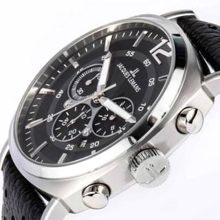 Ρολόι Jacques LEMANS 1-1645T Jacques LEMANS Lugano Chronograph Black Leather Strap