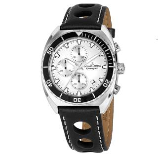 Ρολόι Jacques LEMANS 1-2041B Jacques LEMANS Serie 200 Chronograph Black Leather Strap