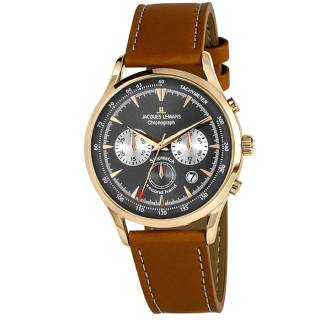 Ρολόι Jacques LEMANS 1-2068J Jacques LEMANS Retro Classic Chronograph Brown Leather Strap