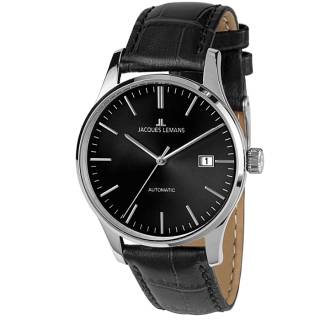 Ρολόι Jacques LEMANS 1-2073A Jacques LEMANS London Automatic Black Leather Strap