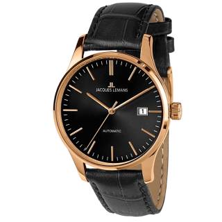 Ρολόι Jacques LEMANS 1-2073E Jacques LEMANS London Automatic Black Leather Strap