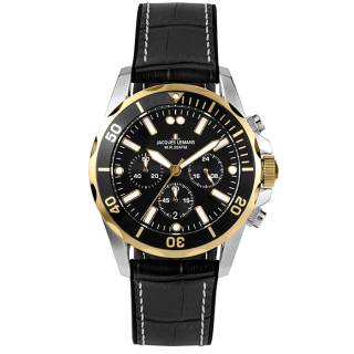 Ρολόι Jacques LEMANS 1-2091D Jacques LEMANS Liverpool Chronograph Black Leather Strap