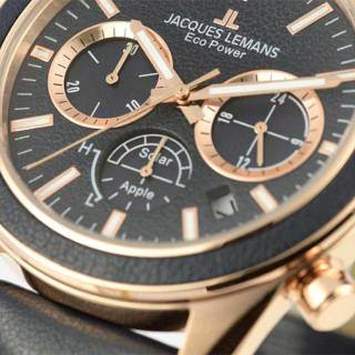 Ρολόι Jacques LEMANS 1-2115E Jacques LEMANS Eco Power Solar Chronograph Blue AppleSkin Leather Strap