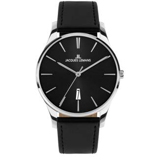 Ρολόι Jacques LEMANS 1-2124A Jacques LEMANS London Black Leather Strap