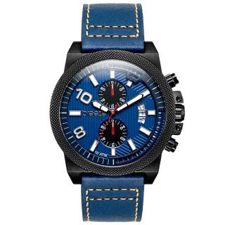 ΡΟΛΟΙ BREEZE  110852.3 BREEZE Renegade Dual Time Blue Leather Strap