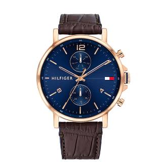 ΡΟΛΟΙ TOMMY HILFIGER 1710418 TOMMY HILFIGER Daniel Rose Gold  Brown Leather Strap