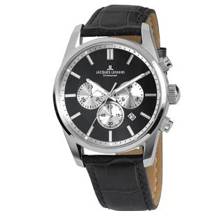 Ρολόι Jacques LEMANS 42-6A Jacques LEMANS Chronograph Black Leather Strap