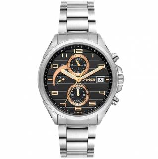 ΡΟΛΟΙ BREEZE 612302.6 BREEZE Nocturna Chronograph Silver Stainless Steel Bracelet