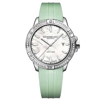 Ρολόι RAYMOND WEIL 8160-RS5-97001 RAYMOND WEIL Tango Light Green Rubber Strap with 42 Diamonds