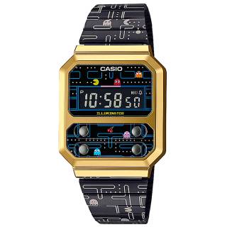 ΡΟΛΟΙ  CASIO A-100WEPC-1BER CASIO Vintage Pac-Man And Bandai Namco Entertainment Inc. Black Stainless Steel Bracelet