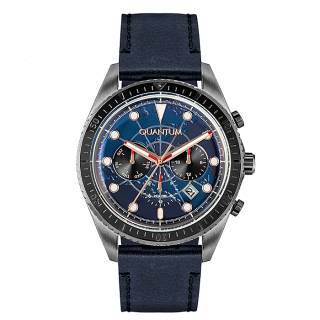 ΡΟΛΟΙ QUANTUM   ADG842.099 QUANTUM Mens Dual Time Blue Leather Strap