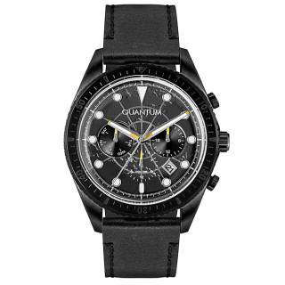 ΡΟΛΟΙ QUANTUM  ADG842.651 QUANTUM Dual Time Black Leather Strap