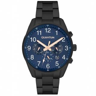 ΡΟΛΟΙ QUANTUM  ADG977.690 QUANTUM Dual Time Black Stainless Steel Bracelet