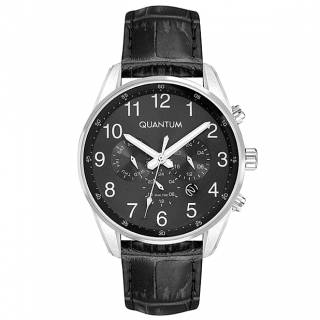 ΡΟΛΟΙ QUANTUM  ADG978.351 QUANTUM Dual Time Black Leather Strap