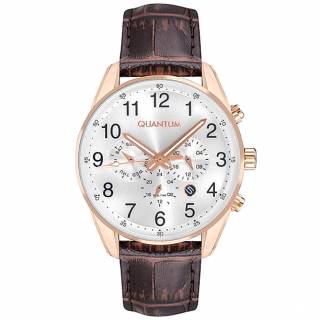 ΡΟΛΟΙ QUANTUM  ADG978.432 QUANTUM Dual Time Brown Leather Strap