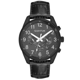 ΡΟΛΟΙ QUANTUM  ADG978.661 QUANTUM Dual Time Black Leather Strap