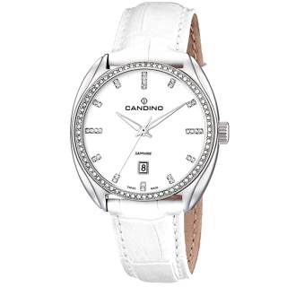 ΡΟΛΟΙ CANDINO  C4464/1 CANDINO Ladies Crystals White Leather Strap