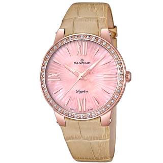 ΡΟΛΟΙ CANDINO C4598/2 CANDINO Ladies Crystals Beige Leather Strap