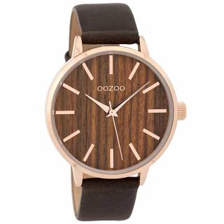 ΡΟΛΟΙ OOZOO  C9253 OOZOO Timepieces Cherry Wood Dial Brown Leather Strap