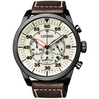 ΡΟΛΟΙ CITIZEN  CA4215-04W Citizen Eco-Drive Chronograph Brown Leather Strap