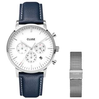 ΡΟΛΟΙ CLUSE CG21004 CLUSE Aravis Chronograph Blue Leather Strap Gift Set