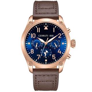 ΡΟΛΟΙ CERRUTI  CIWGF0042501 CERRUTI Calenzano Chronograph Brown Leather Strap