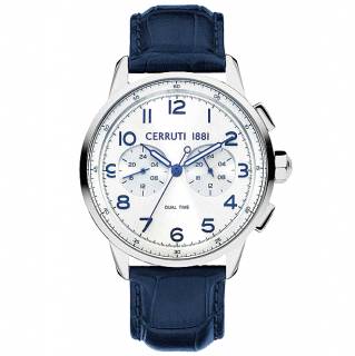 ΡΟΛΟΙ CERRUTI CIWGF2224901 CERRUTI Mucciano Dual Time Blue Leather Strap