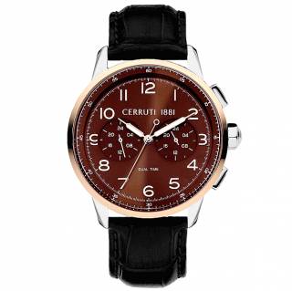 ΡΟΛΟΙ CERRUTI CIWGF2224902 CERRUTI Mucciano Dual Time Black Leather Strap