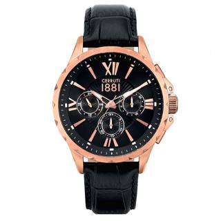 ΡΟΛΟΙ CERROUTI CRA20203 CERRUTI Planetto Black Leather Strap