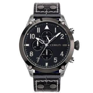 ΡΟΛΟΙ CERROUTI CRA30701 CERRUTI Borgatello Black Leather Chronograph