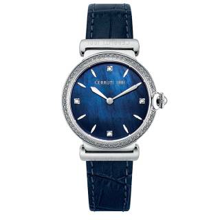 ΡΟΛΟΙ CERROUTI  CRM22702 CERRUTI Corniglia Crystals Blue Leather Strap