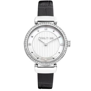 ΡΟΛΟΙ CERROUTI CRM29105 CERRUTI Maira Crystals Black Leather Strap