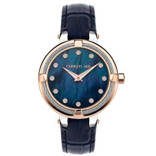 ΡΟΛΟΙ CERROUTI CRM29208 CERRUTI Gardena Crystals Blue Leather Strap