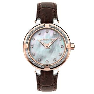 ΡΟΛΟΙ CERROUTI CRM29209 CERRUTI Gardena Crystals Brown Leather Strap