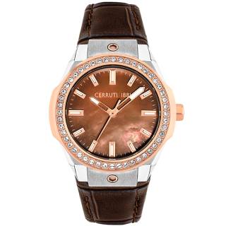 ΡΟΛΟΙ CERROUTI CRM29401 CERRUTI Ruscello Crystals Brown Leather Strap