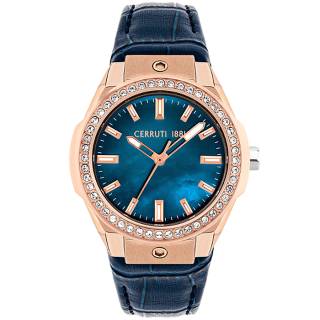 ΡΟΛΟΙ CERROUTI CRM29402 CERRUTI Ruscello Crystals Blue Leather Strap