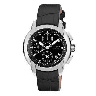 ΡΟΛΟΙ ELIXA E075-L271 ELIXA Enjoy Crystals Chronograph Black Leather Strap