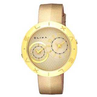 ΡΟΛΟΙ ELIXA  E123-L505 ELIXA Enjoy Dual Time Gold Leather Strap