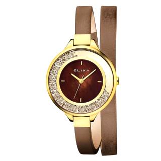 ΡΟΛΟΙ ELIXA  E128-L536 ELIXA Finesse Crystals Brown Leather Strap