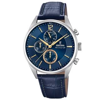 ΡΟΛΟΙ FESTINA F20286/3 FESTINA Timeless Chronograph Blue Leather Strap